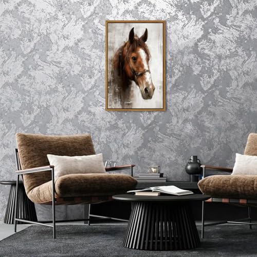 Image of Horse Canvas Wall Art Framed Rustic Horse Portrait Prints Painting Western Horse Pictures Wall Decor Vintage Farmhouse Country Animal Artwork for Living Room Bedroom Office Home Decorations 24x36