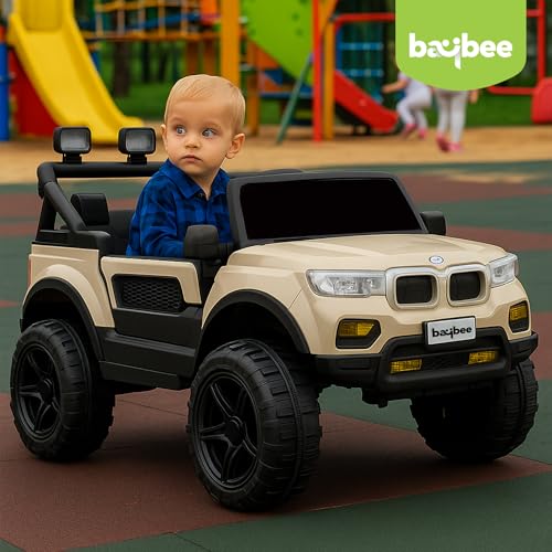 Image of Baybee Bumpy 4x4 Battery Operated Jeep for Kids, Ride on Toy Kid Car with RGB Windshield Light & Music | Baby Big Battery Cars | Electric Jeep Car for Kids to Drive 2 to 6 Years (Desert)