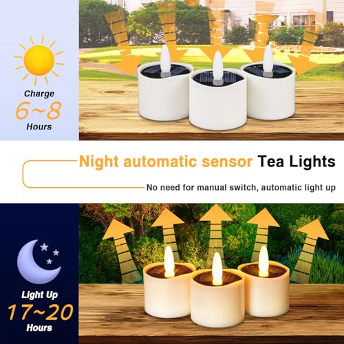 Image of HL Solar Tea Lights Outdoor Waterproof, 8PCS 2.4''x2'' Flickering Flameless Candles, Dusk to Dawn Rechargeable Battery LED Tea Lights for Lantern, Garden, Camping, Home Decor (Warm White)