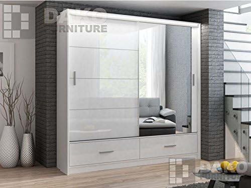 DAKO FURNITURE Sliding Door Wardrobe MARSYLIA White 6.8ft / 208 cmWidth