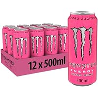 Monster Energy Ultra Rosa - koffeinhaltiger Energy Drink mit erfrischendem Grapefruit Geschmack - ohne Zucker und ohne Kalorien - in praktischen Einweg Dosen (12 x 500 ml)