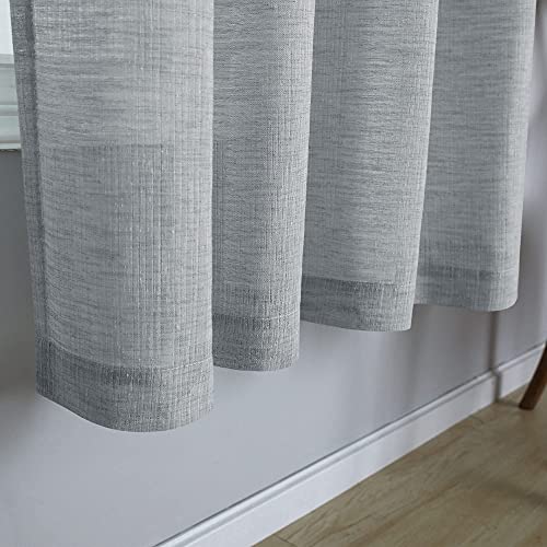 Grey White Sheer Curtains 96 Inches Long For Living Room 2 Panels Grommet Opaque Faux Linen Gray Light Filtering Curtains For Patio Door Dining Family Study Classroom Home Office Window 52X96 Length #TOP6