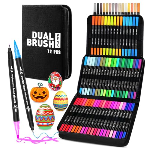Kuvarix 72 Colores Rotuladores Acrilicos, Doble Punta Marcadores Acrílicos(Punta Fina y Pincel), Acrylic Paint Markers Canetas Marcador para Pintar Piedras, Vidrio, Cerámica, Tela, Madera, Metal