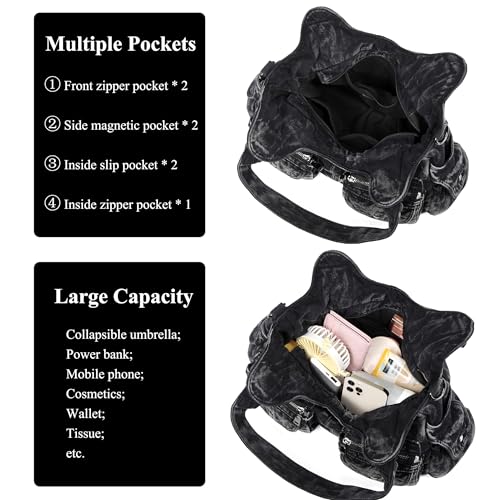 Image of Designer Denim Handbags for Women Hobo Tote Bag Crossbody Denim Purses Blue Jean Shoulder Bag