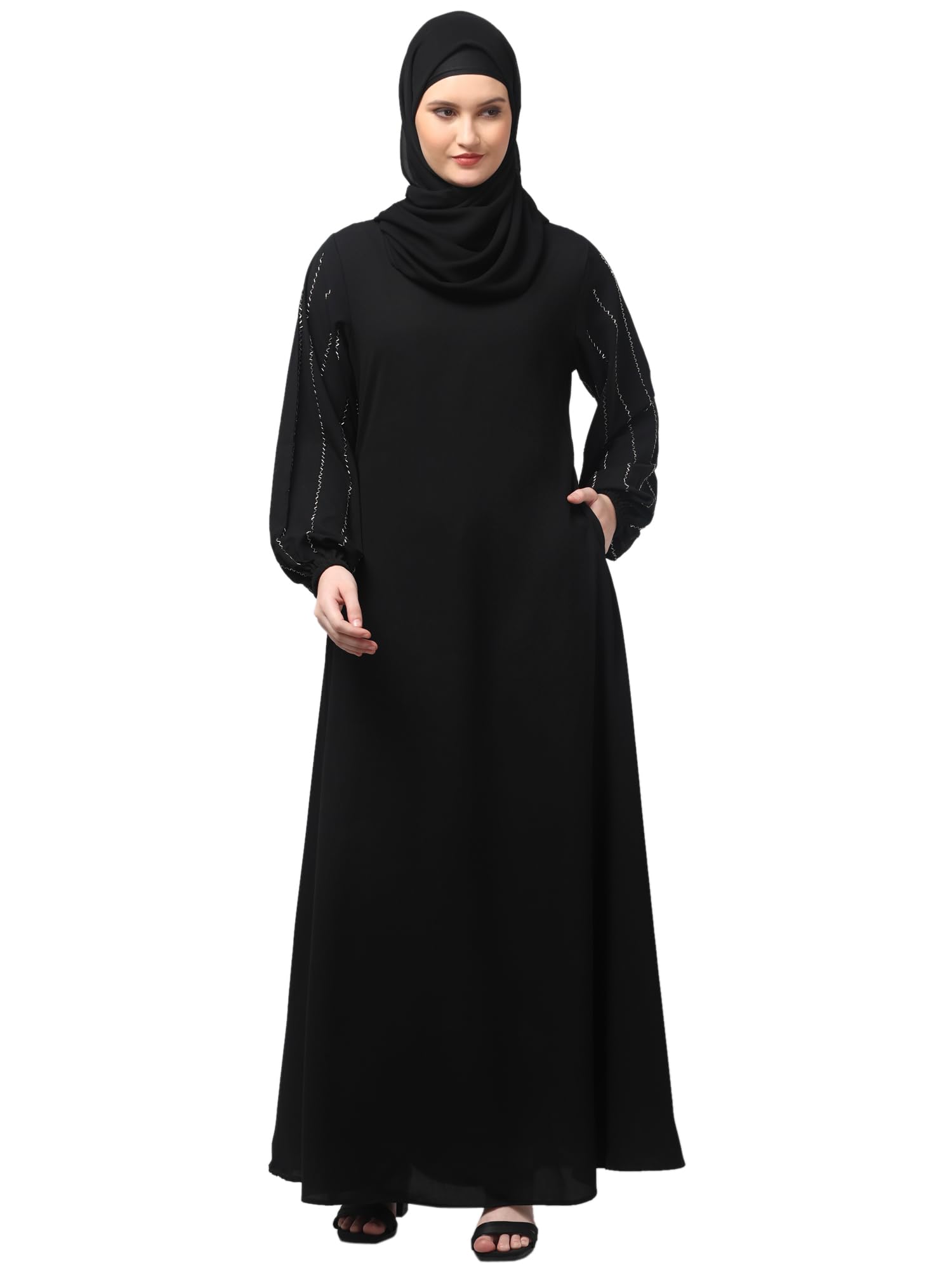 bahaya Matt Nida Kaftan, Black, Long Sleeve with Elastic, 2 Front Pockets, 140 cm Length-picture-0