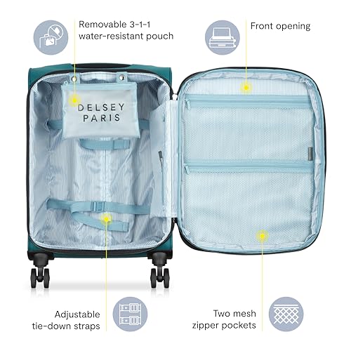 Image of DELSEY PARIS Sky Max 3.0 Carry-On 21 Inch, Lightweight Softside Expandable Luggage, Spinner Wheels, Soft Touch Handle, Teal Blue