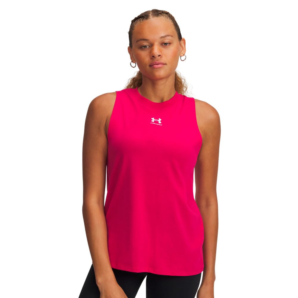 Under Armour Womens Rival Muscle Tank, (681) Shaded Fuchsia / / White, XS