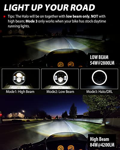 Image of Z-OFFROAD Upgrade 7 Inch Motorcycle LED Headlight w /DRL White Halo DOT Kit Compatible with Harley Davidson Street Glide Road King Special Electra Glide Ultra Classic Fat Boy Heritage Softail