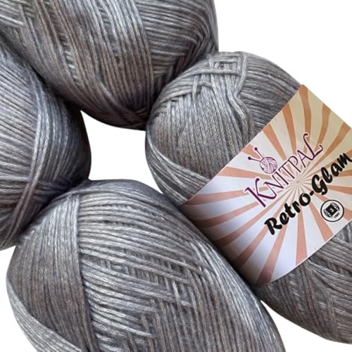 Retro Glam Silver Metallic Yarn for Crocheting, 4 Skeins, 1280Yds/400G, Free Patterns - Sparkle Yarn for Knitting - 3 DK Light Worsted Weight - Shimmer Silver