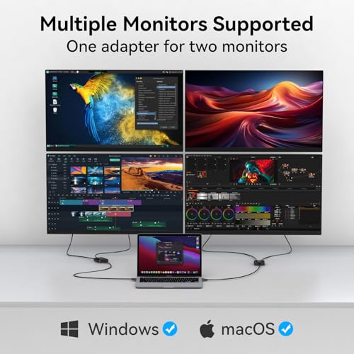 Image of HDMI Splitter Extended Display for Dual Monitor USB A & C to 2 hdmi Adapter 1 in 2 Out for Laptop Mac Triple Set Support MST & SST Modes; 4K@30Hz Out 1, 1080p Out 2