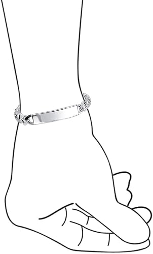 Miniatura 4 de Bling Jewelry Pulsera de identificación unisex chapada en nombre de barra para hombres con marinero, bordillo, fígaro, cadena de eslabones de plata