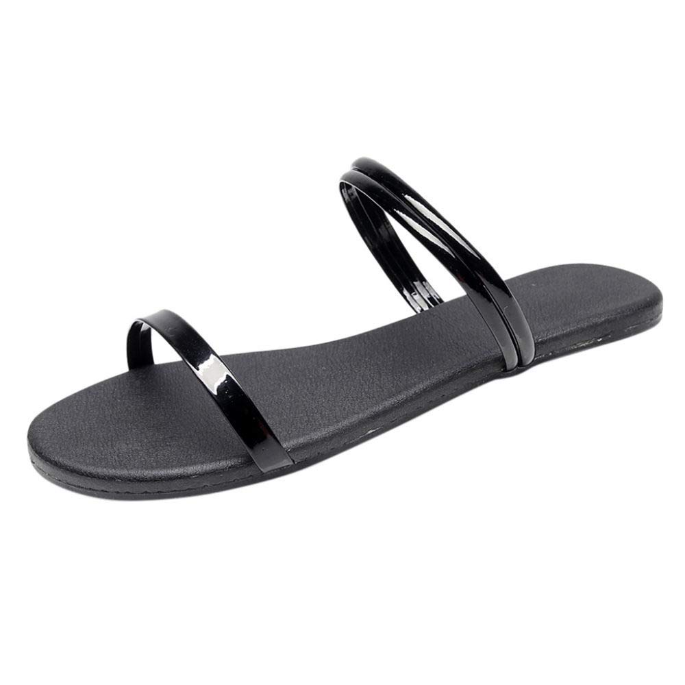 Women'S Summer Sandals,Black Summer Beach Leather Wild Sexy Ladies Sandals Bohemia Roman Light Slip On Female Shoes For Ankle Strap Outdoor Anti Slip Casual Walking Woman Sandal