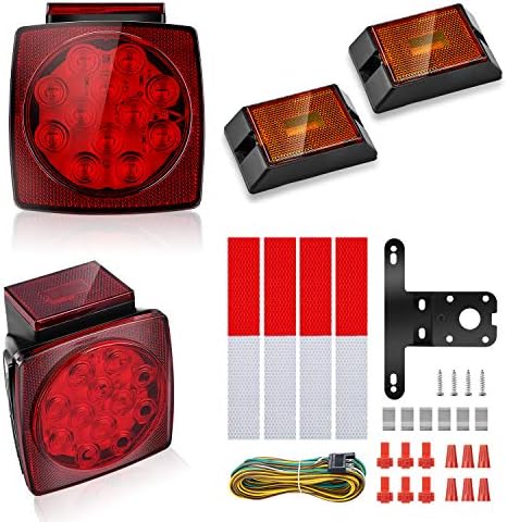 SUZCO 18Pcs Submersible Led Boat Trailer Tail Guide Lights Break Breakaway Kit 12V, Trail/Brake/Turn/Stop/Signal Light - DOT Compliant (Pack of 18)