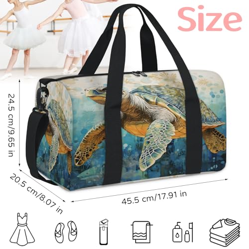 Sea Turtles Print Sports Duffle Bag for Women Men Waterproof Overnight Weekender Bag with Adjustable Strap Travel Tote Bags for Beach Yoga Work Dance Swim2