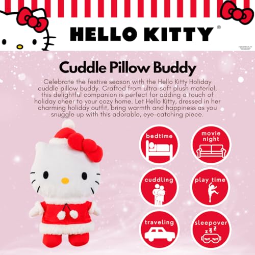Image of Hello Kitty Santa Holiday & Christmas Bedding Super Soft Plush Cuddle Pillow Buddy, (Officially Licensed Product) By Franco