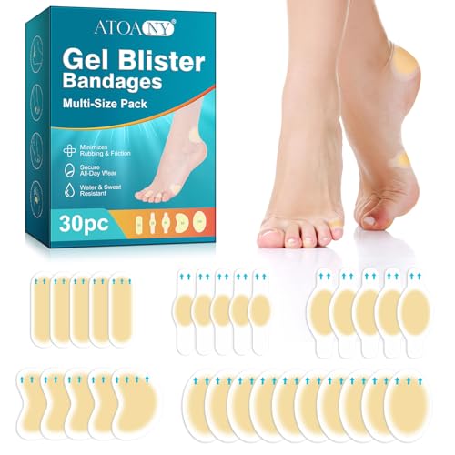 Apósitos Hidrocoloides en Gel para Ampollas, Protección Acolchada Contra Rozaduras, Antiburbujas en Talones, Dedos de los Pies y para Pequeñas Burbujas, Diferentes Tamaños, 30 Parches