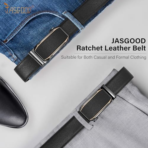 JASGOOD Mens Leather Ratchet Belt Click Slide Automatic Buckle Belt for Pants Dress 1.38inch Width2