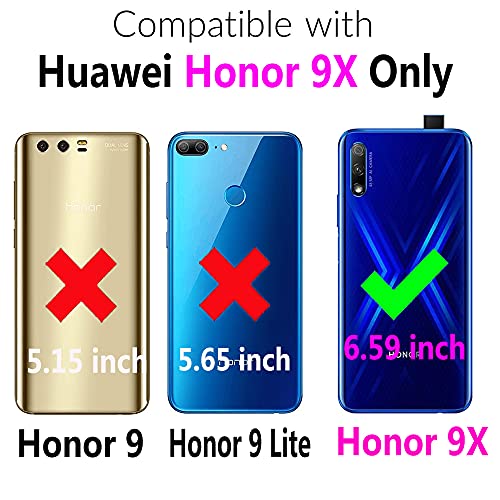 FDCWTSH Compatible with Huawei Honor 9X Wallet Case Wrist Strap Lanyard Leather Flip Card Holder Stand Cell Accessories Folio Purse Credit ID Slot Phone Cover for Hwauei Honor9 X 9 Women Men Grey