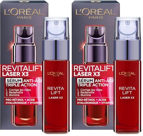 L'Oréal Paris Dermo Expertise Revitalift Láser X3 Cuidado Anti Aging Serum Ácido Hialurónico (Paquete de 2)