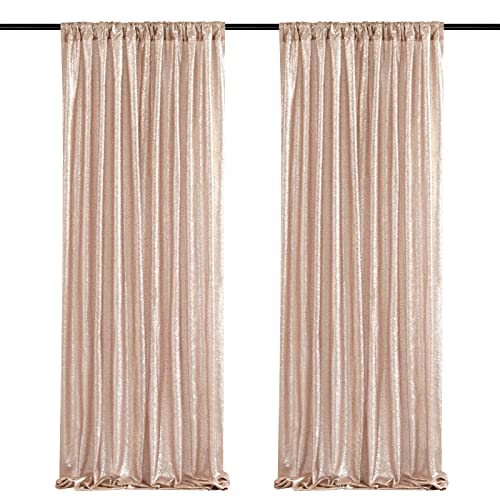 Image of Sequin Backdrop Curtain 2 Pieces 2ftx8ft Champagne Blush Sparkly Sequin Background Fabric Stage Arch Drapes Decoration