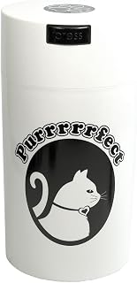 Pawvac 3 to 12 Ounces Container, Airtight Pet Food and Treats Storage Jar - Patented Vacuum Seal Container for Pet Food, Treats and other Dry Goods - White with Cat Logo