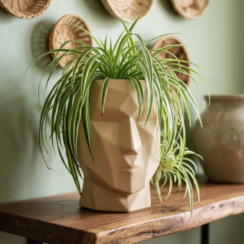 Image of YUCCABE ITALIA Fox B FACE Planter Stylish Planter Pot for Indoor and Outdoor Plants Perfect Planter Pot for Living Room and Home, Beige, 18 Inch