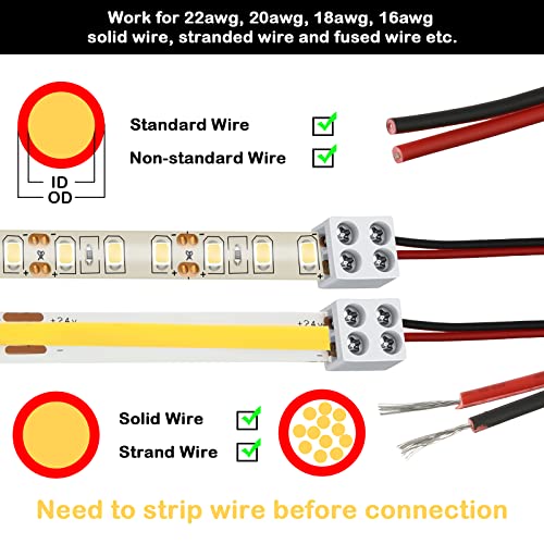 25 Pack Solderless Led Tape Light Connector 2 Pin Terminal Block Connector Screw Down Led Strip Connector 8Mm Tape To Wire For 5V 12V 24V Single Color Led Strip Lights, White, Screwdriver Included #TOP3