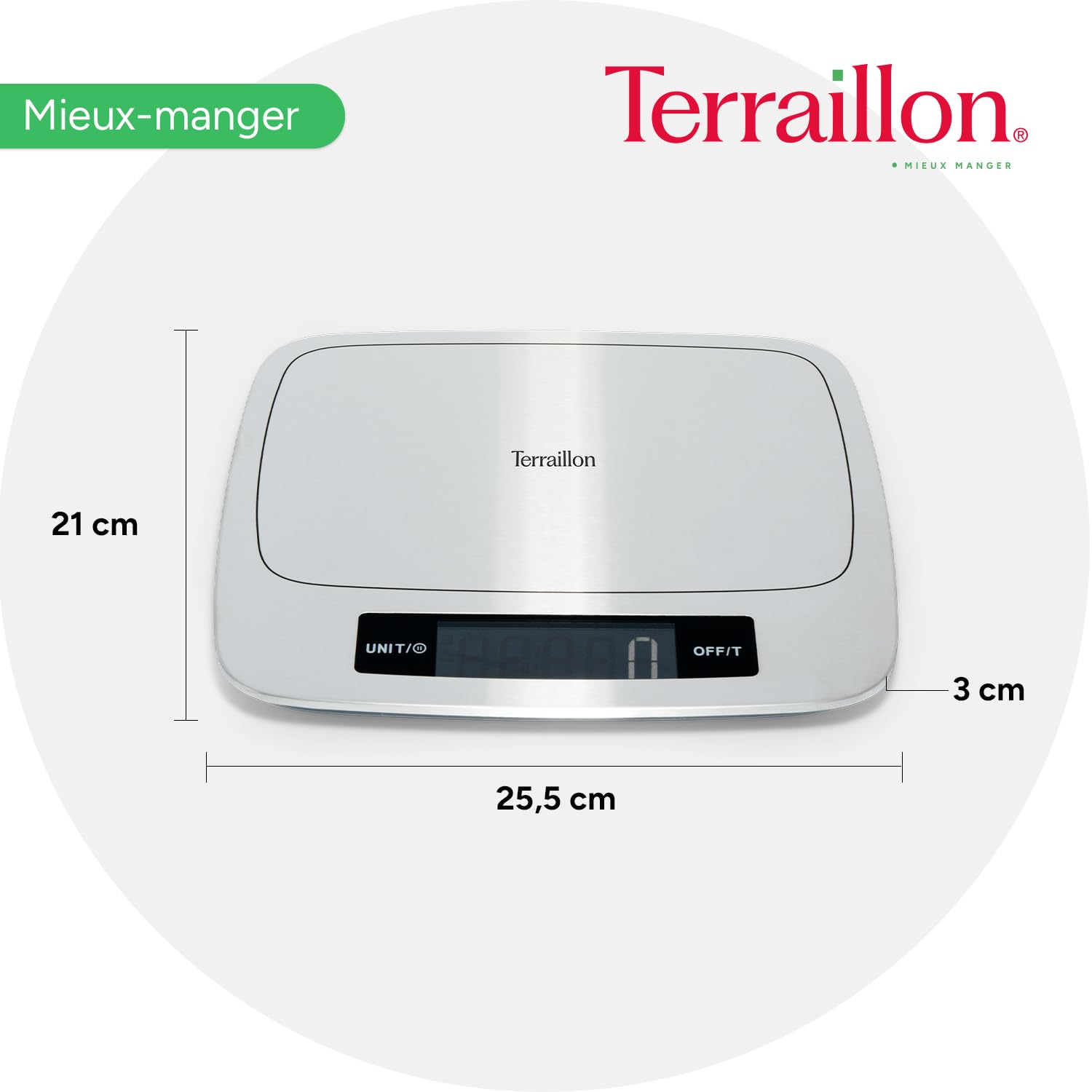 Terraillon - MyCook 15 - Balance de cuisine - Tare - Conversion Liquides - Revêtement anti-trace - Fonction Pause - Capacité 15 kg