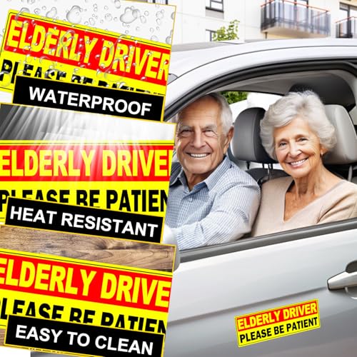 Image of 2 Pack Elderly Driver Car Magnet Sign, Senior Driver Car Magnet, Please Be Patient Sign to Old Grandma and Grandpa, Gag Prank Gifts for Women, Men, Senior Citizen Drivers Funny Joke 9.84 * 3.5 Inch (Yellow - 2 Pack)