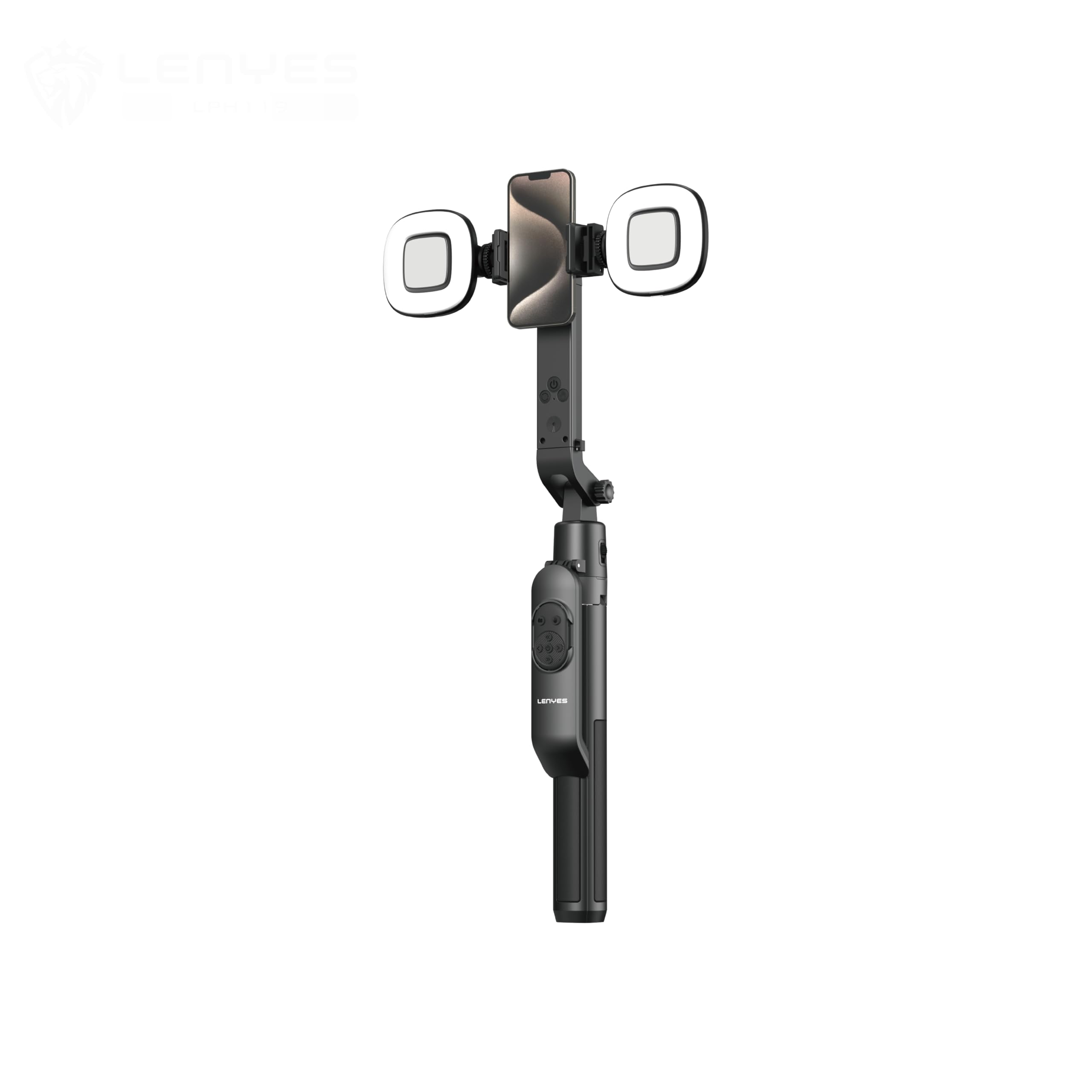 lenyes lph119 ai face tracking selfie stick tripod with dual ring light port, 360° rotation, 1.83m adjustable stand, gesture control & wireless remote for iphone, android, youtube, instagram vlog