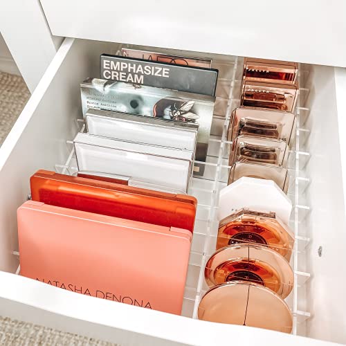 Clear Acrylic Makeup Drawer Organizer Dividers - Organizers for IKEA Alex 5 or Alex 9 Drawers, Compacts, Palettes, Bronzers, Blushers, Face Powders, Loose Powders, Eyeshadows