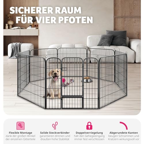 Hundezwinger tectake Welpenauslauf 80 cm hoch mit 8 Gitterelementen