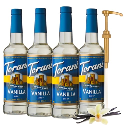 Image of Torani Sugar Free Vanilla Flavored Drink Syrup with Pump, 25.4 fl oz (Pack of 4)