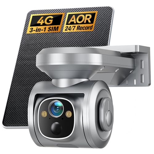 4G LTE Cellular Security camera Outdoor w/ 1-Year 12GB Data Plan 24/7 Recording, No WiFi Needed, 8W Solar Panel Powered, PTZ AI Tracking, 2.5K Color Night Vision, SIM & 64GB SD, IP67 Cold-Re