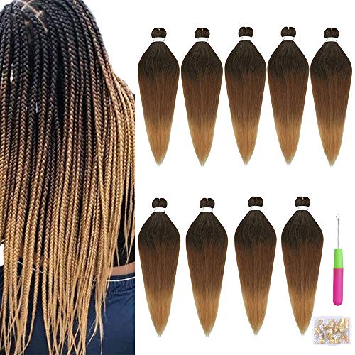 Pre Stretched Braiding Hair 26 Inch 9 Packs/Lot Braids Itch Free Hot Water Setting Synthetic Fiber Yaki Texture Natural Black Crochet Braiding Hair Extension (26Inches,T1B/4/27#)