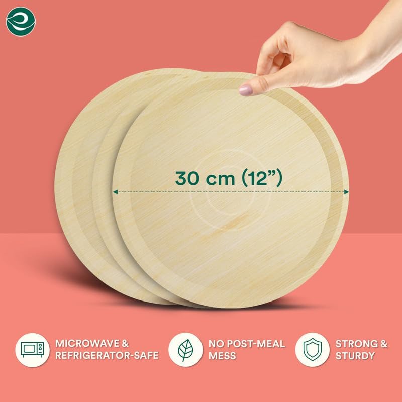 Image of ECO SOUL [12 inch, 10-Pack Areca Palm Leaf Round Plates | Disposable Eco-Friendly Biodegradable Like Bamboo Wood Plates | Party, Wedding, Event Plates (30 cm)