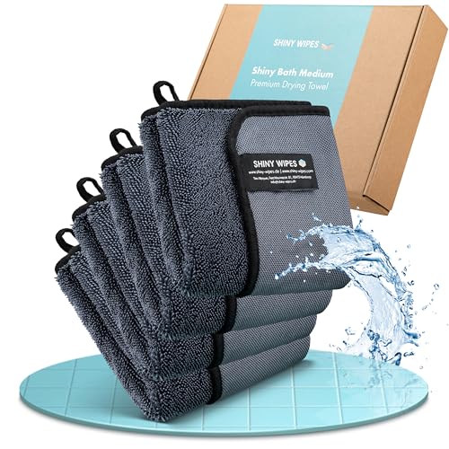 Shiny Bath Shiny Wipes Medium Drying Towel The Original 12x16in/30x40cm Ultra Absorbent Twisted-Loop Design Streak-Free Towel Cloth for Shower Household Car No Streaks or Limescale (4 Towels)
