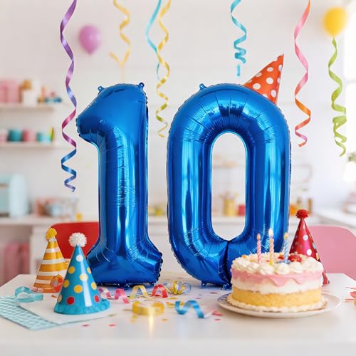 Image of 40 Inch Blue 0 Balloon, Large Self Inflating Number Balloons 0-9
