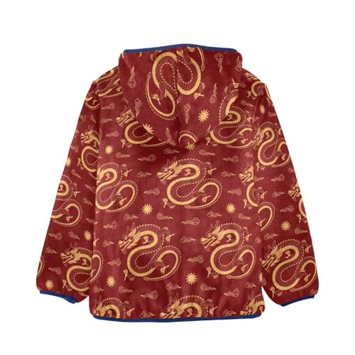 Chinese Dragon Gold Girls Fleece Jacket Girls Fall Jacket Girls Zip Up Hoodie Girls Sherpa Jacket 2-10T2