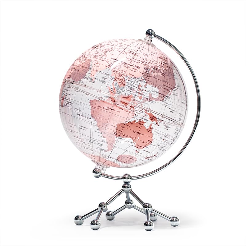 Globo Globus mit Touch-Licht, Globus, 20 cm, transparent, Metallsockel, dekorative Tischlampe für Zuhause, Büro, Schule, 360° drehbar, pädagogische Idee (Rosa – warmes Licht)