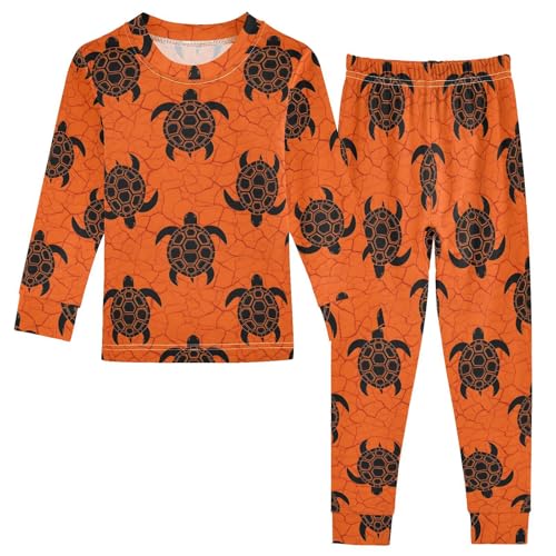 Pajama Sets Long Sleeve Black Turtle Pattern on Orange Soft Comfy Sleepwear 2 Piece PJS 3-8T
