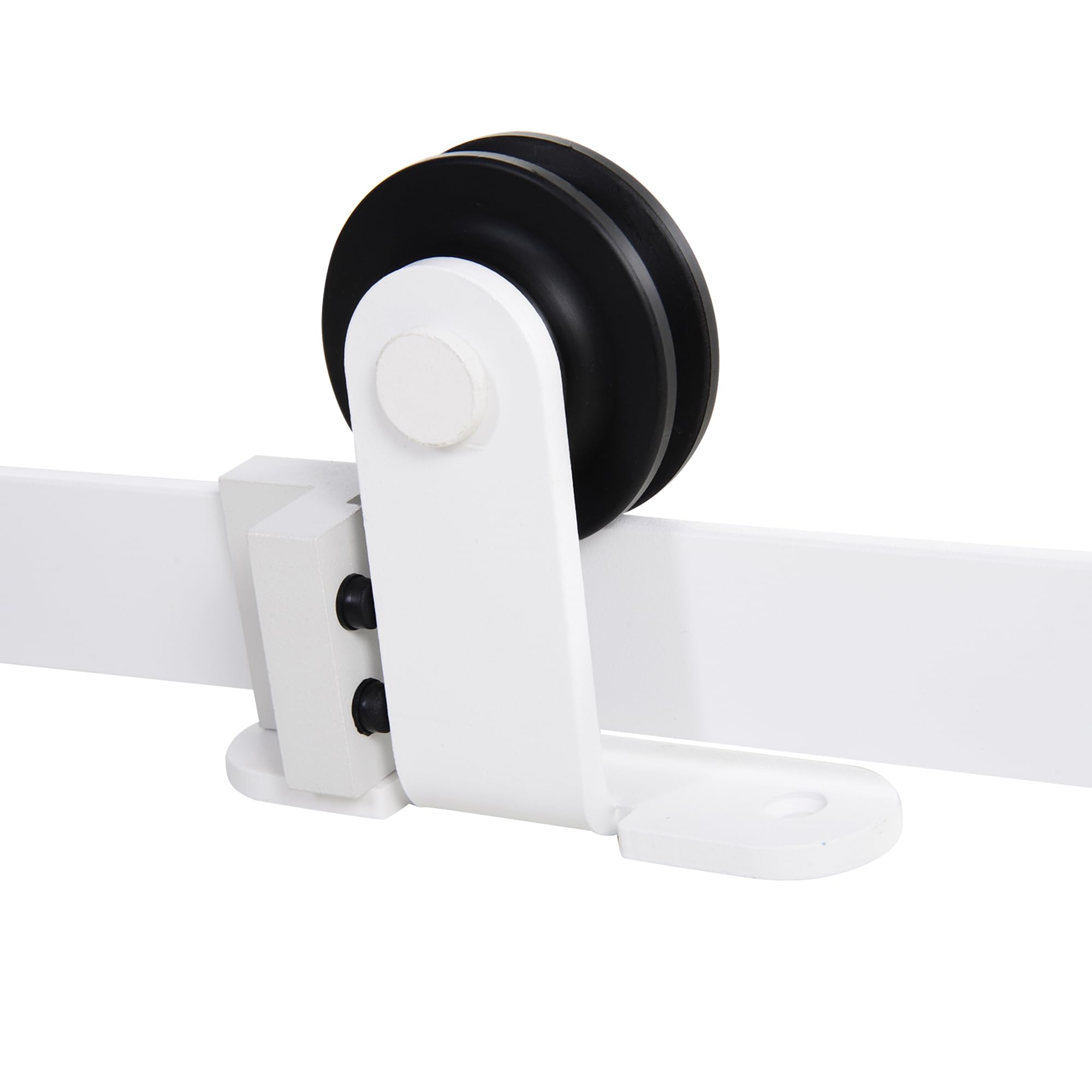 HOMCOM 183CM/6FT Kit per Porta Scorrevole Portata 100kg, Binario per Porta Scorrevole con Rotelle e Minuteria Inclusa, Bianco