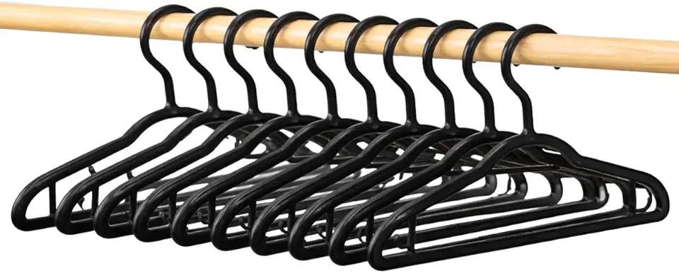 Kit 10 Cabides Adulto Preto Antideslizante Reforçado Cabide Resistente Para Roupas Calças Camisetas Contém Porta Gravata Cinto Lenço Camisas Ternos Gancho para Vestido