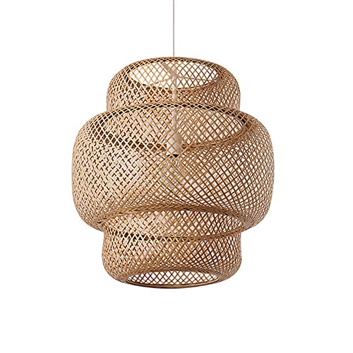 Abat-Jour en Bambou tissé E27 pour suspension de salon et chambre