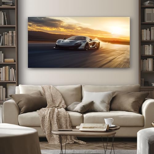 Grand tableau de salon moderne pour habiller un mur vide avec une course automobile élégante