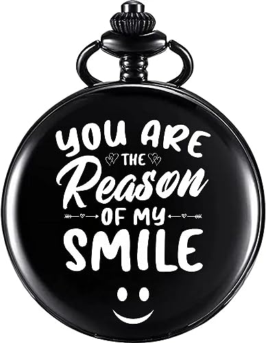 Image of Vintage Gandhi Style Pocket Watch with Engraved Designs & Messages Royal Black Analog for Men Women & Kids Includes Key Ring for car or Bike Keys Ideal Gift