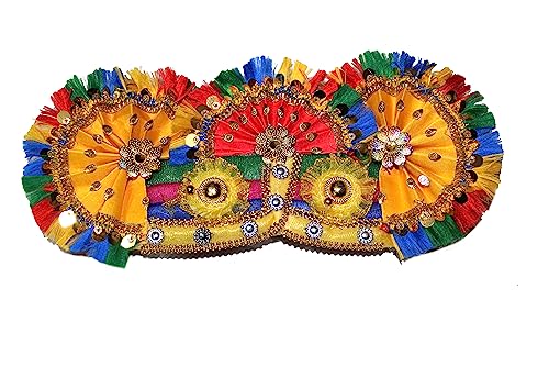 Image of Kaku Fancy Dresses Polyester Krishna Jewellery For Kids /Janmashtami /Bal Gopal Dress /Kanha Accessories /Bal Krishna Mukut /Krishna Sringar Jewellery (Jewel-New Pagdi-Set)