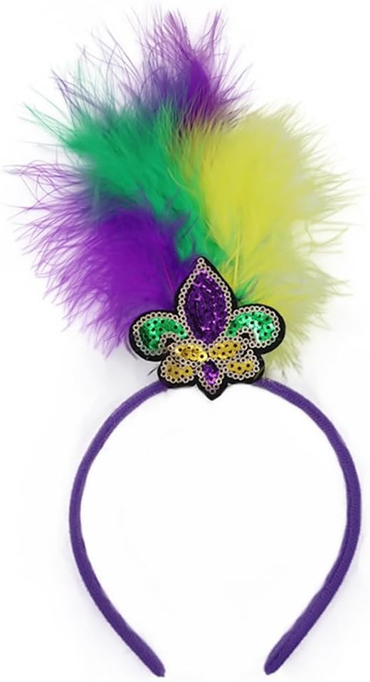 Mardi Gras Fascinator Feather Headband Hair Band Party Costume Women Accessory - Image 3