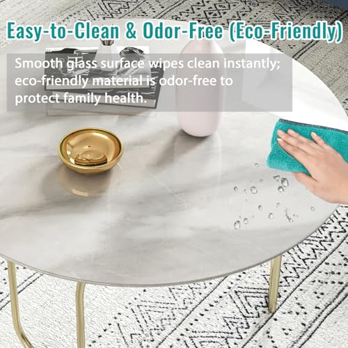 Image of Tempered Glass Round Table Top with Marble Design 28 Inch Diameter, 3 /10 Inch Thick, Heavy-Duty Safety Glass Circle for Dining Table, Desk, Patio Base Replacement