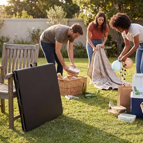 Table pliante 180 cm de camping noire rectangulaire portable pour l'extérieur